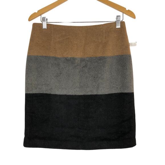 Amanda + Chelsea Skirt Wool Blend Brushed Colorblock Mini Camel Grey Black NWT S - Picture 3 of 9